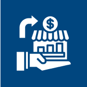 Icon of hand holding store with dollar.