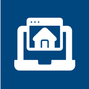 Laptop icon with a home symbol.